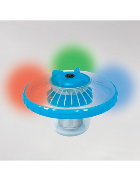 Luz led flutuante Intex para piscinas. Inclui 3 funções diferentes e é adequada para piscinas de até 549 cm. Possui a função de