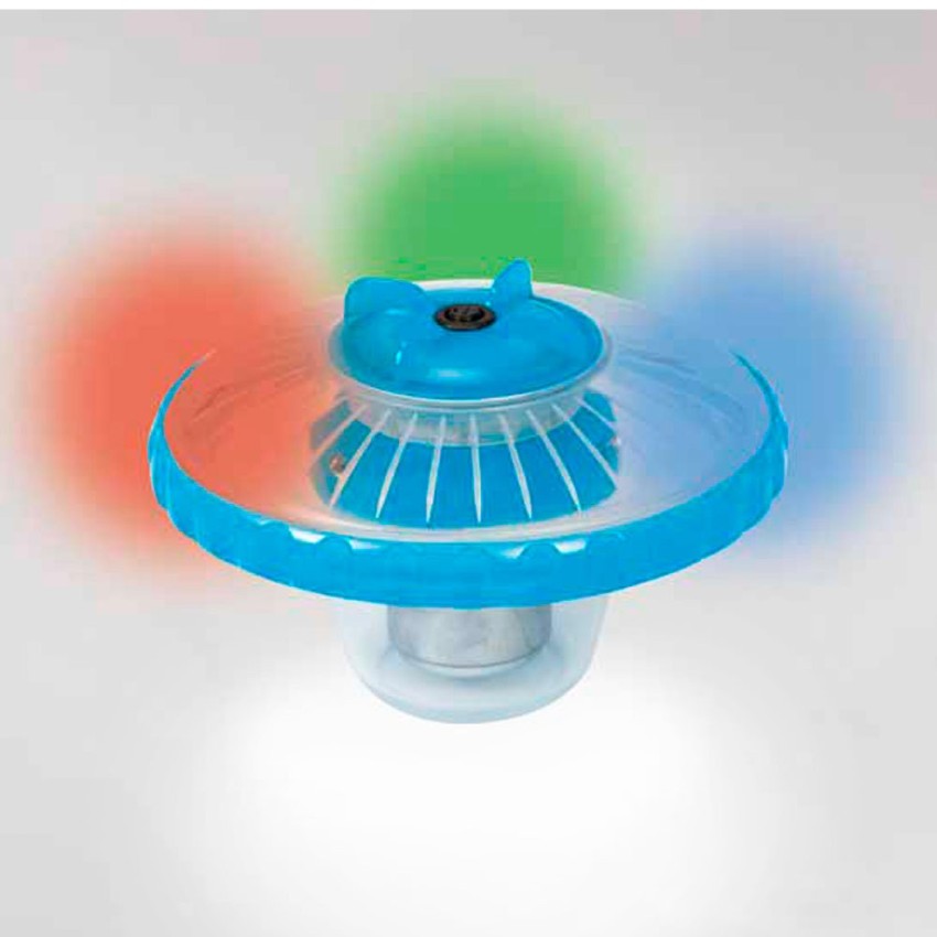 Luz led flutuante Intex para piscinas. Inclui 3 funções diferentes e é adequada para piscinas de até 549 cm. Possui a função de