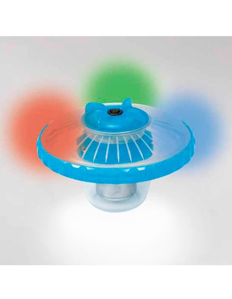 Luz led flutuante Intex para piscinas. Inclui 3 funções diferentes e é adequada para piscinas de até 549 cm. Possui a função de