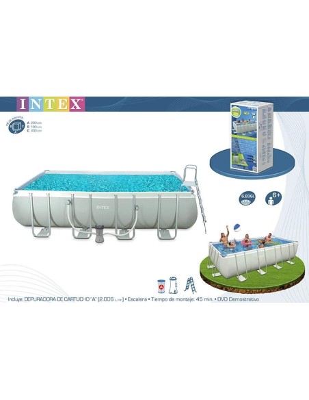 Piscinas desmontável Intex da linha Ultra Frame. Lona reforçada com estrutura metálica. Inclui: depuradora de cartucho de 2,006