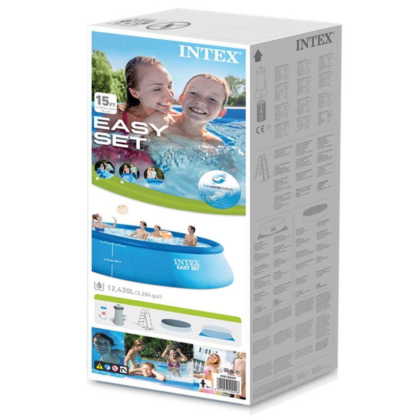 Piscina insuflável Intex da linha Easy Set com capacidade para 12.430 litros de água. Inclui: bomba de cartucho 3.785 l/h, cober