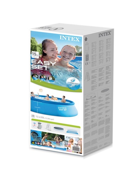 Piscina insuflável Intex da linha Easy Set com capacidade para 12.430 litros de água. Inclui: bomba de cartucho 3.785 l/h, cober