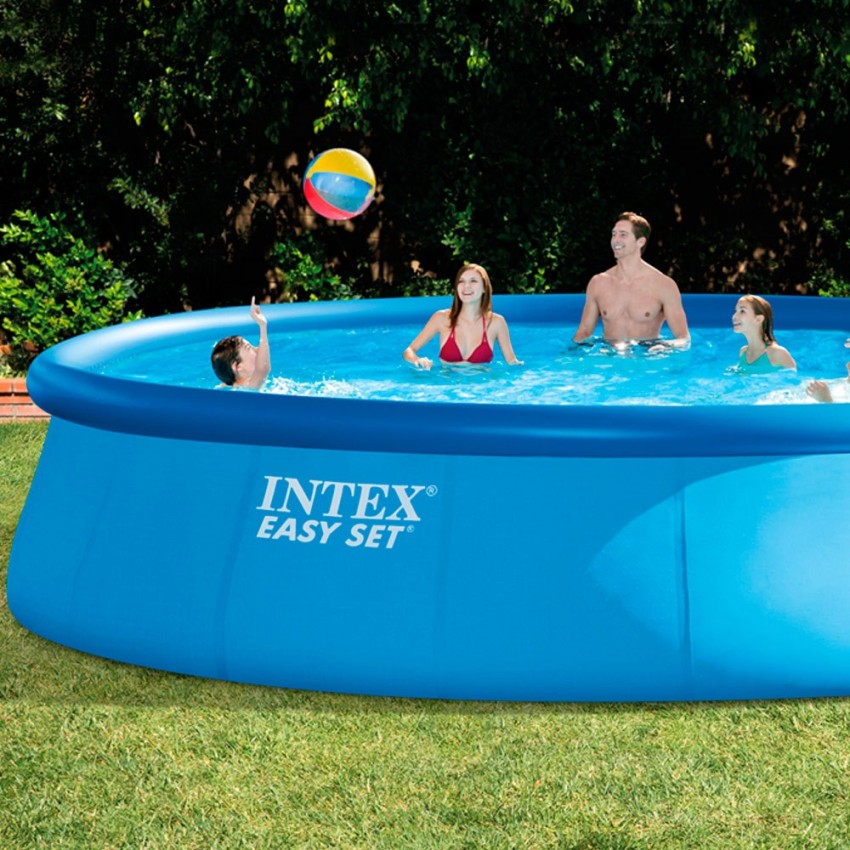 Piscina desmontável Intex com anel superior insuflável. Da linha Easy Set, inclui filtro de cartucho 5.678 l/h, escada de 122 cm