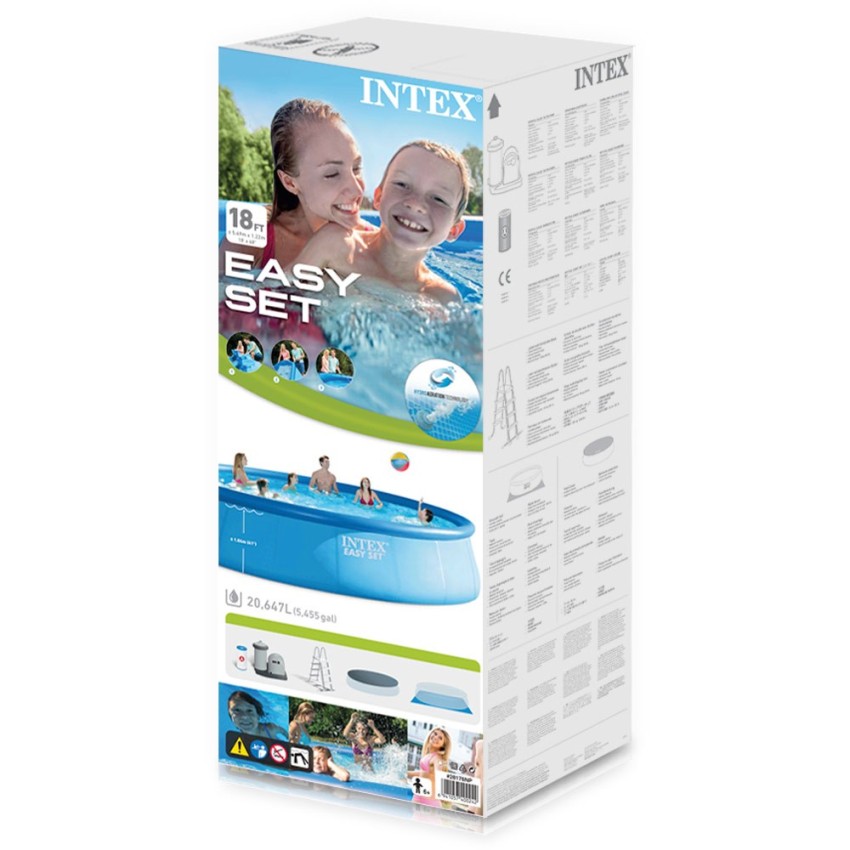 Piscina desmontável Intex com anel superior insuflável. Da linha Easy Set, inclui filtro de cartucho 5.678 l/h, escada de 122 cm