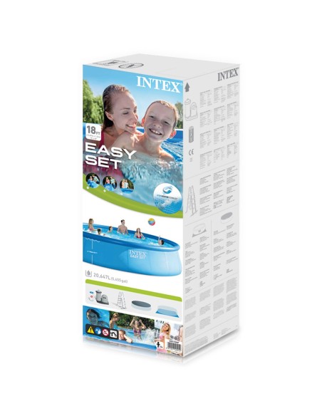 Piscina desmontável Intex com anel superior insuflável. Da linha Easy Set, inclui filtro de cartucho 5.678 l/h, escada de 122 cm