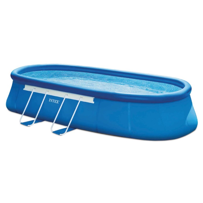 Piscina desmontável Intex com anel superior insuflável e com estrutura metálica. Inclui bomba de filtro de 5.678 litros, escada