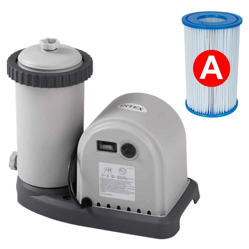 Piscina desmontável Intex com anel superior insuflável e com estrutura metálica. Inclui bomba de filtro de 5.678 litros, escada
