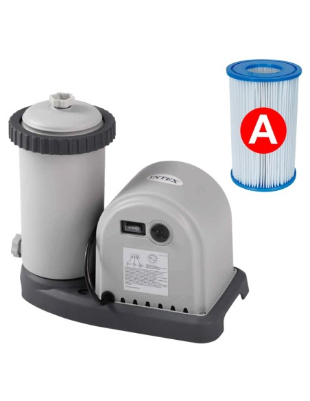 Piscina desmontável Intex com anel superior insuflável e com estrutura metálica. Inclui bomba de filtro de 5.678 litros, escada