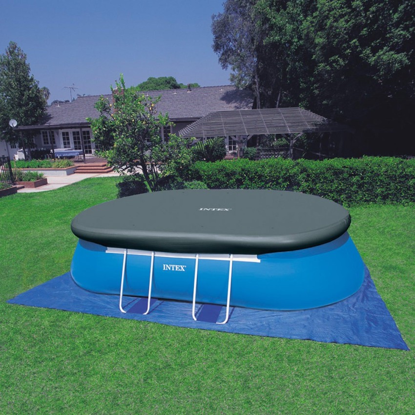 Piscina desmontável Intex com anel superior insuflável e com estrutura metálica. Inclui bomba de filtro de 5.678 litros, escada