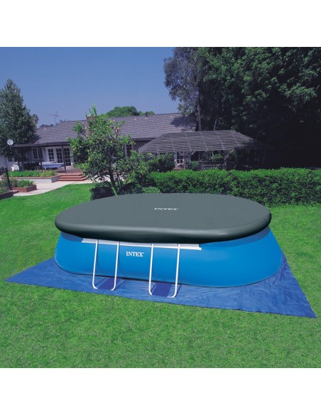 Piscina desmontável Intex com anel superior insuflável e com estrutura metálica. Inclui bomba de filtro de 5.678 litros, escada