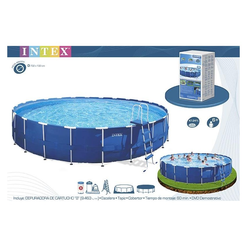 Piscina desmontable tubular Intex. Con forma redonda y de la línea Metal Frame, tiene capacidad para 47.214 litros de agua. Incl