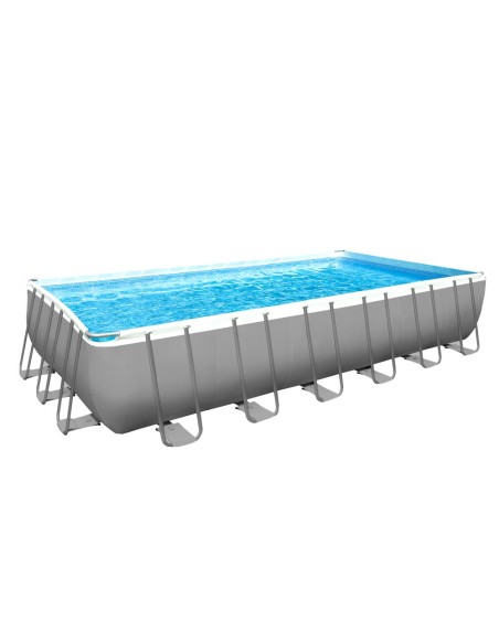 Piscina desmontável tubular Intex da linha Ultra Frame. Piscina retangular de cor cinza e com capacidade para 31.805 litros de á