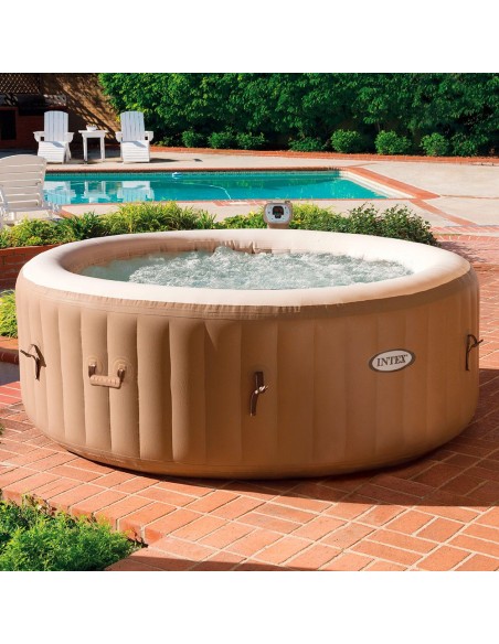 Spa insuflável Intex fabricado em PVC laminado. Sistema de bolhas com 120 saídas de ar à pressão. Inclui cobertura, base isolant