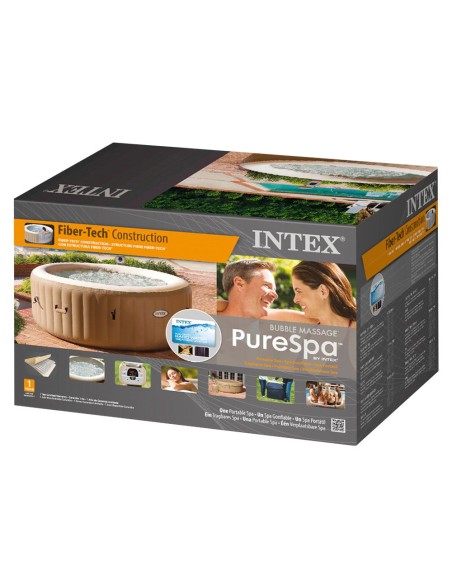 Spa insuflável Intex fabricado em PVC laminado. Sistema de bolhas com 120 saídas de ar à pressão. Inclui cobertura, base isolant