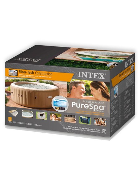 Spa insuflável Intex fabricado com a tecnologia FiberTech e PVC. Sistema de bolhas produzidas por 140 saídas de ar à pressão. In