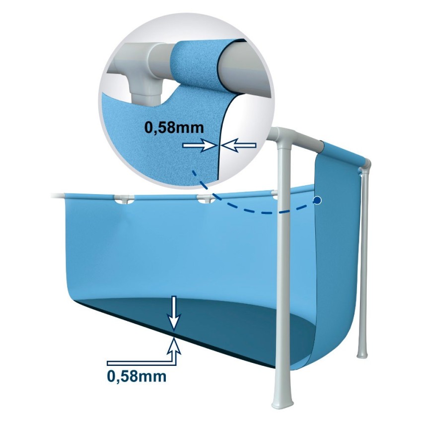 Piscina desmontável tubular Intex. Piscina retangular com lona azul e de estrutura metálica. Da linha Prisma Frame, tem capacida