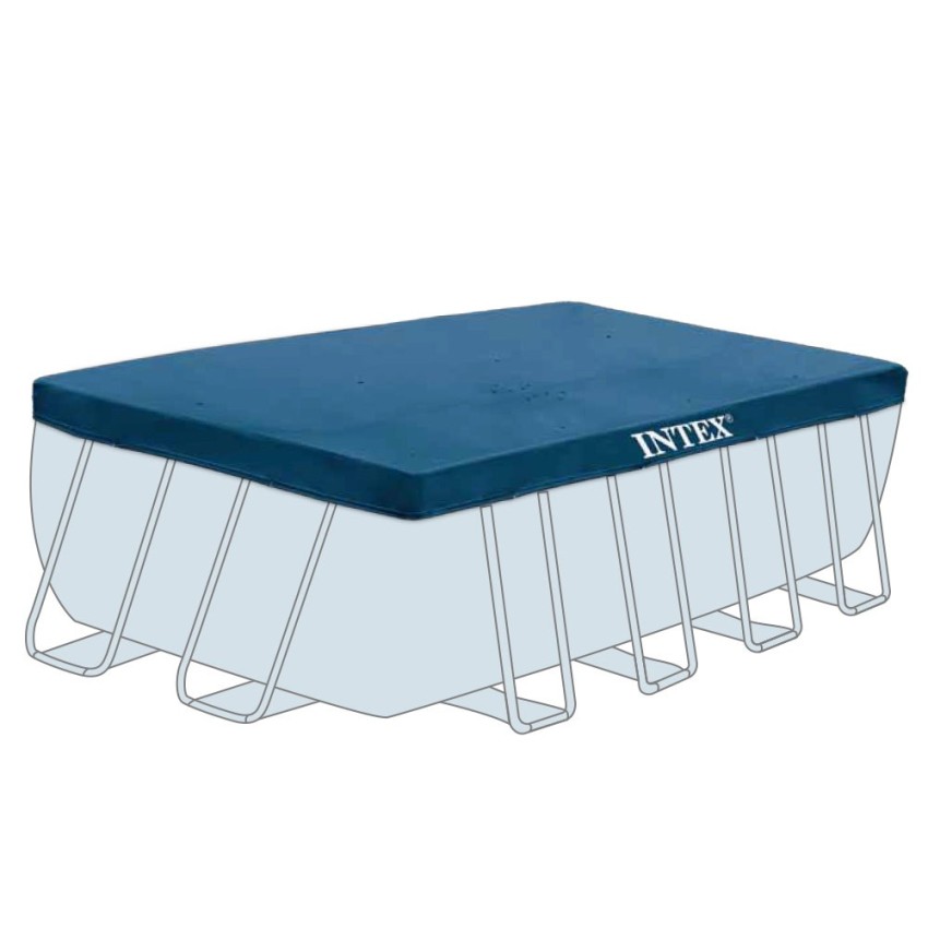 Piscina tubular Intex da linha Prisma Frame. Piscina retangular de cor azul e estrutura metálica com capacidade para 10.874 litr