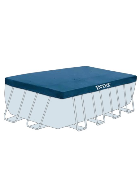 Piscina tubular Intex da linha Prisma Frame. Piscina retangular de cor azul e estrutura metálica com capacidade para 10.874 litr