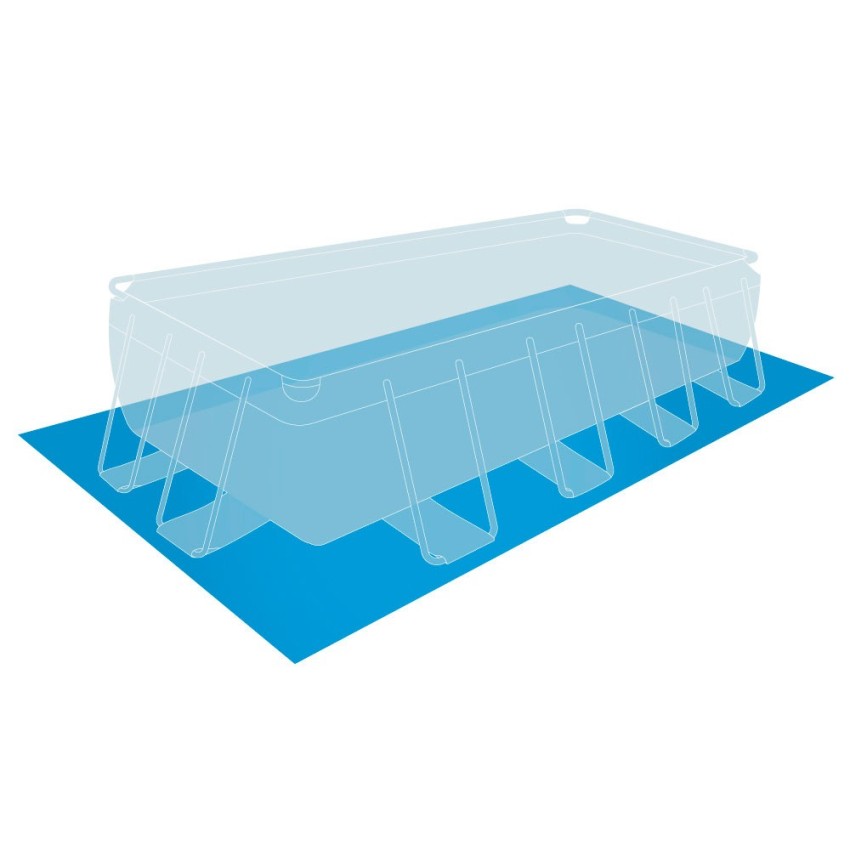 Piscina tubular Intex da linha Prisma Frame. Piscina retangular de cor azul e estrutura metálica com capacidade para 10.874 litr