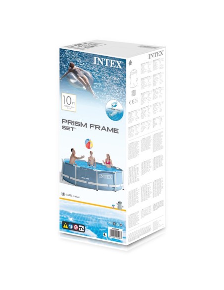 Piscina tubular removível Intex da linha Prisma Frame. Piscina circular de cor azul e estrutura metálica com capacidade para 4.4