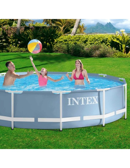 Piscina desmontável tubular Intex da linha Prisma Frame. Piscina circular de cor azul e estrutura metálica com capacidade para 6