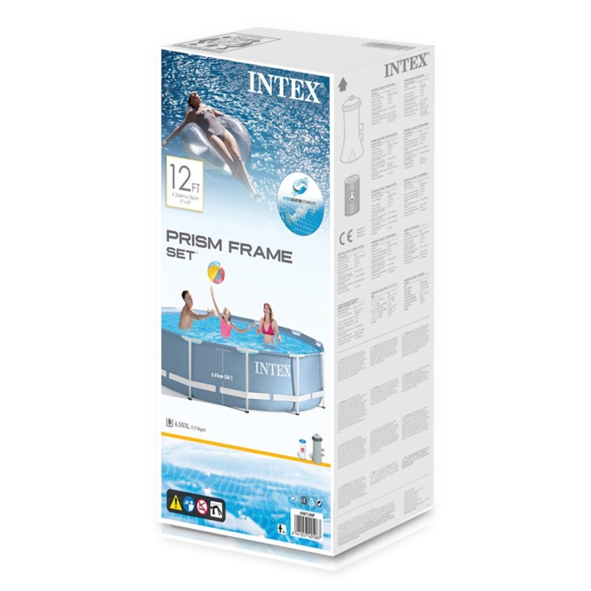 Piscina desmontable tubular Intex de la línea Prisma Frame. Piscina circular de color azul y estructura metálica con capacidad p