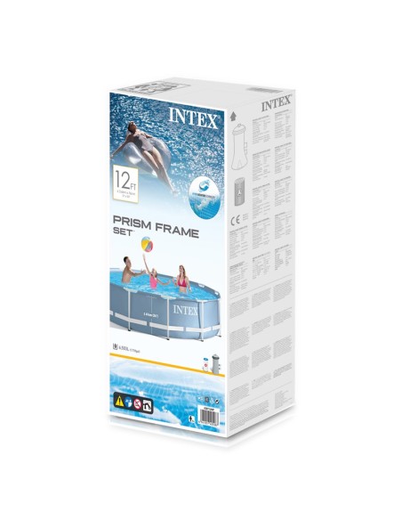 Piscina desmontable tubular Intex de la línea Prisma Frame. Piscina circular de color azul y estructura metálica con capacidad p