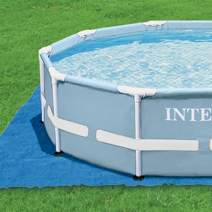 Piscina tubular Intex da linha Prisma Frame. Piscina circular de cor azul e estrutura metálica com capacidade para 11.325 litros
