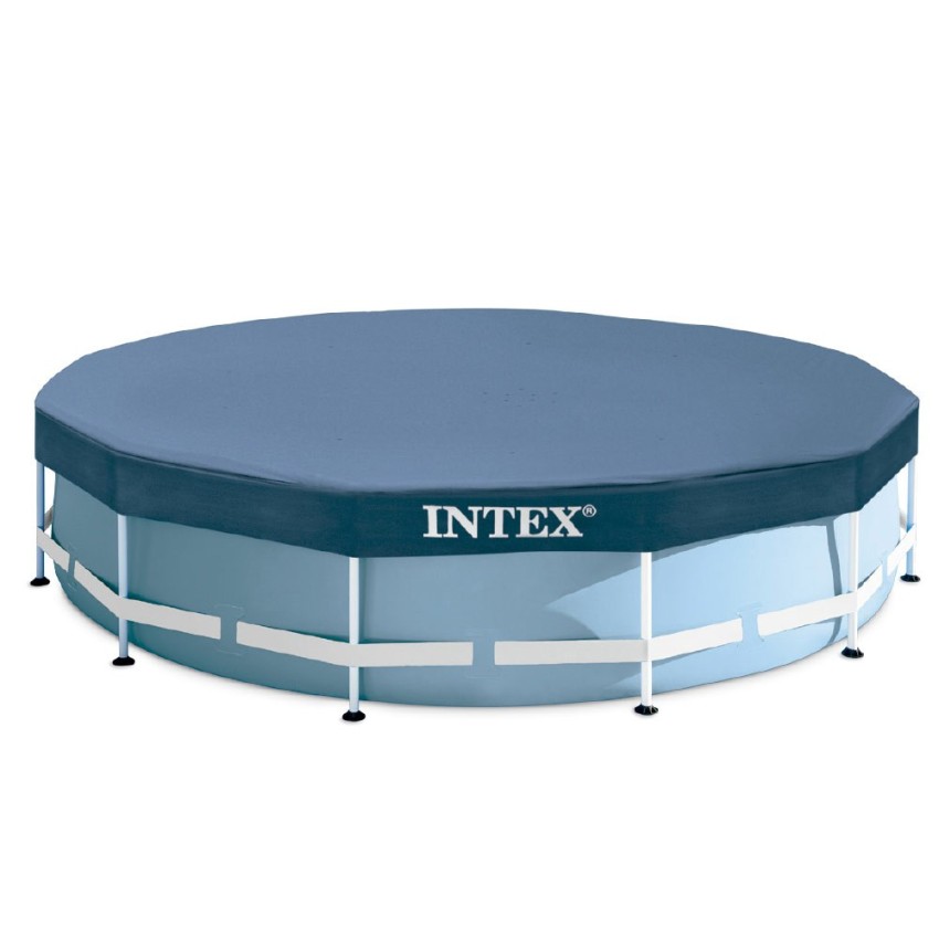 Piscina desmontável tubular Intex da linha Prisma Frame. Piscina circular de cor azul e estrutura metálica com capacidade para 1