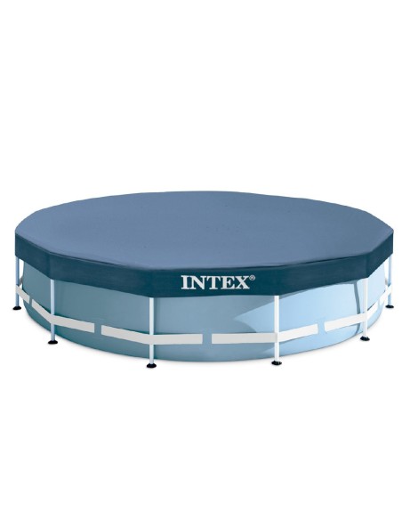 Piscina desmontável tubular Intex da linha Prisma Frame. Piscina circular de cor azul e estrutura metálica com capacidade para 1