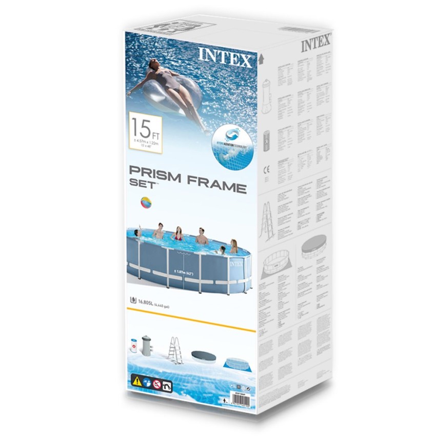 Piscina desmontável tubular Intex da linha Prisma Frame. Piscina circular de cor azul e estrutura metálica com capacidade para 1
