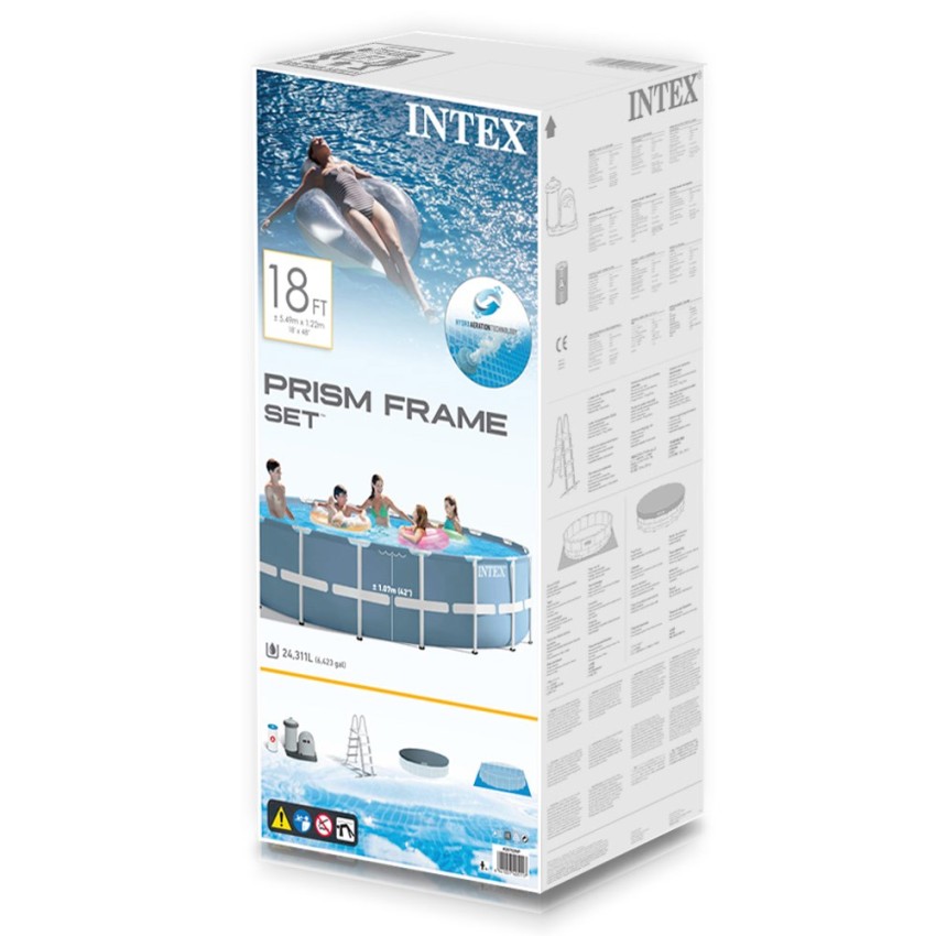 Piscina desmontable tubular Intex de la línea Prisma Frame. Piscina circular de color azul y estructura metálica con capacidad p