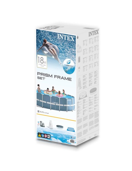 Piscina desmontável tubular Intex da linha Prisma Frame. Piscina circular de cor azul e estrutura metálica com capacidade para 2