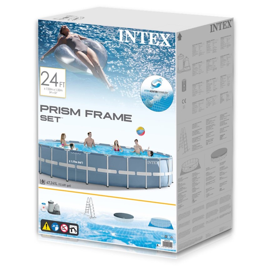 Piscina desmontável tubular Intex da linha Prisma Frame. Piscina circular de cor azul e estrutura metálica com capacidade para 4