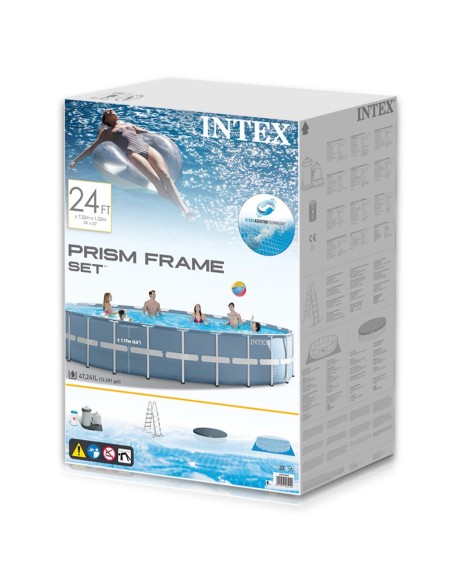 Piscina desmontable tubular Intex de la línea Prisma Frame. Piscina circular de color azul y estructura metálica con capacidad p