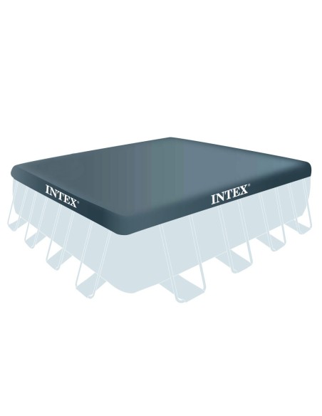 Piscina tubular Intex da linha Prisma Frame. Piscina quadrara de cor azul e estrutura metálica com capacidade para 16.700 litros