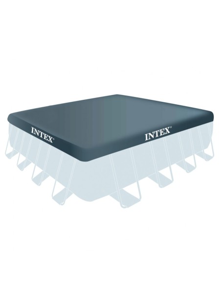 Piscina tubular Intex da linha Prisma Frame. Piscina quadrada de cor azul e estrutura metálica com uma capacidade para 25.000 li
