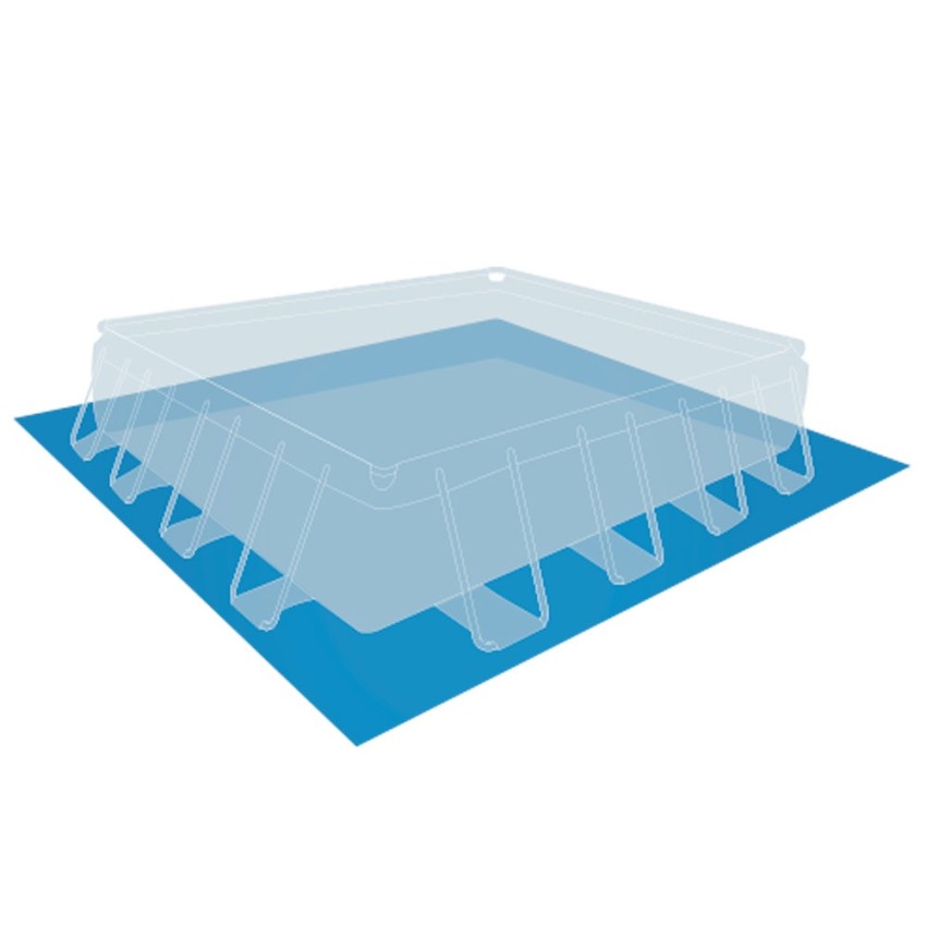 Piscina tubular Intex da linha Prisma Frame. Piscina quadrada de cor azul e estrutura metálica com uma capacidade para 25.000 li