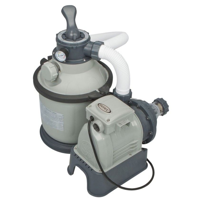 Bomba de areia Intex com capacidade de filtragem de até 4.500L/h com pré-filtro. Adequada para piscinas AGP de até 15.000 L. Cap