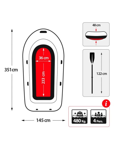 Barco insuflável Seahawk 4 | Medidas 351x145x48 cm | Com remos e bomba de enchimento