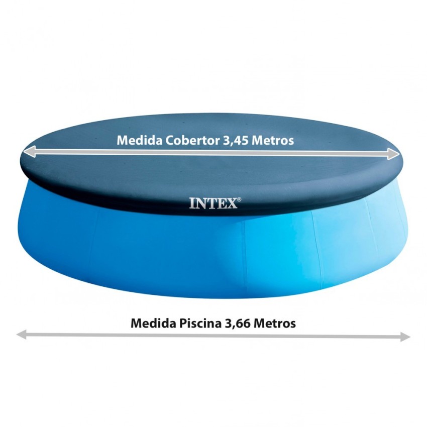 Cobertura INTEX de 345 cm exclusiva para piscinas Easy Set de 366 cm de diâmetro. Fabricada com vinil resistente de 18 mm, possu
