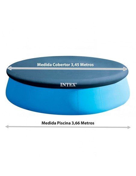 Cobertura INTEX de 345 cm exclusiva para piscinas Easy Set de 366 cm de diâmetro. Fabricada com vinil resistente de 18 mm, possu