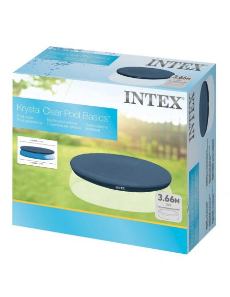 Cobertura INTEX de 345 cm exclusiva para piscinas Easy Set de 366 cm de diâmetro. Fabricada com vinil resistente de 18 mm, possu