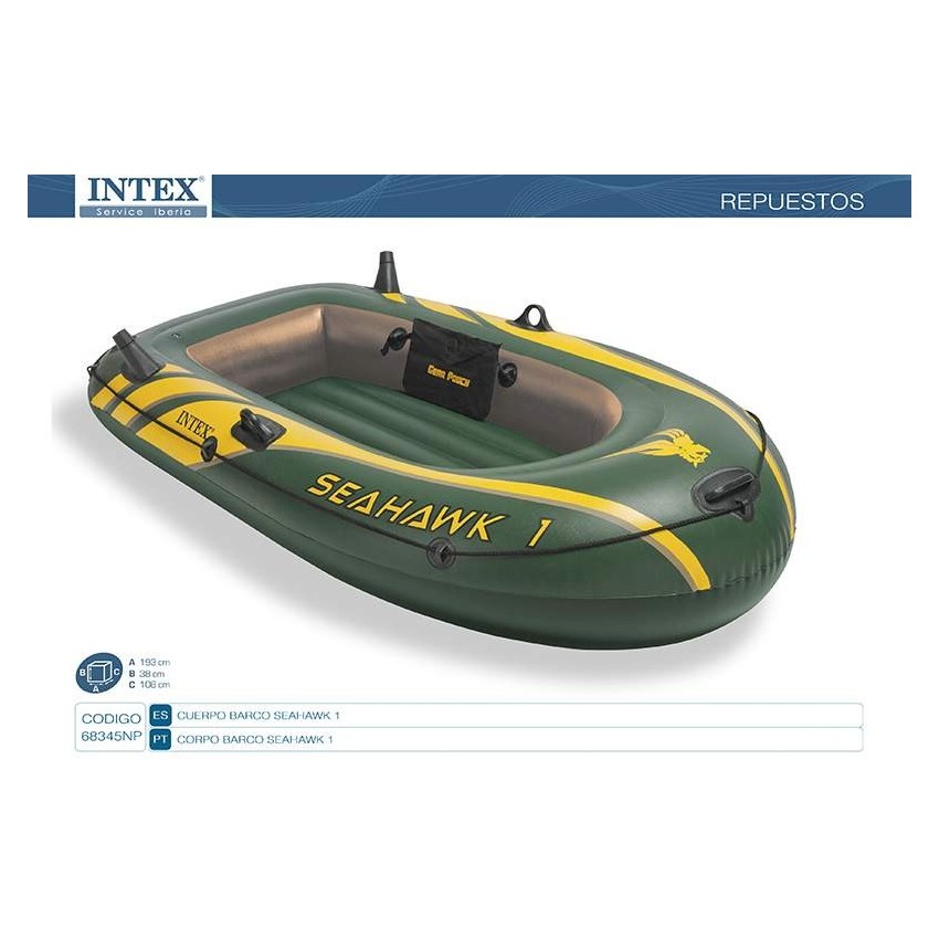 Corpo para barco insuflável Intex modelo Seahak 1. Inclui: pega resistente na proa e suporte para acoplar o motor.              