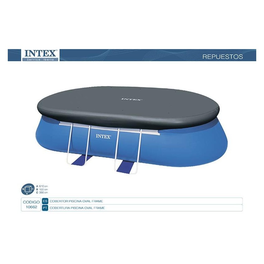 Cobertor para piscinas Oval Frame de 610X366X122cm fabricado con vinilo resistente, dispone de pequeños orificios para evitar ac