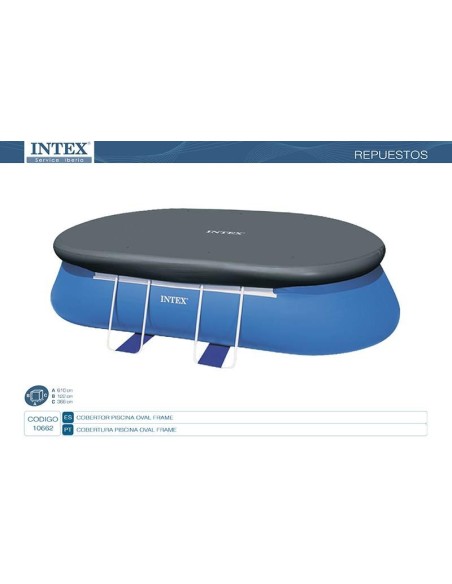 Cobertor para piscinas Oval Frame de 610X366X122cm fabricado con vinilo resistente, dispone de pequeños orificios para evitar ac
