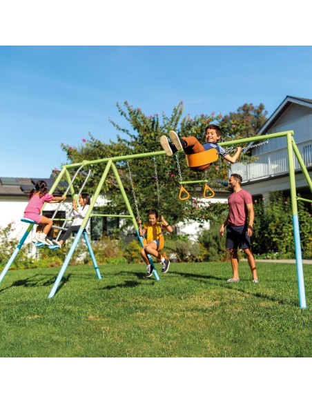 Columpio jardín doble con balancín y barra de trapecio | INTEX