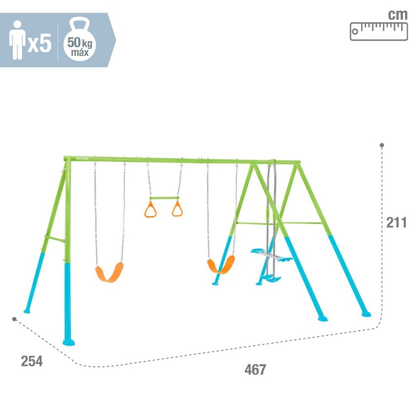 Columpio jardín doble con balancín y barra de trapecio | INTEX