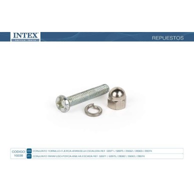 Conjunto de tornillo corto+tuerca+arandela para sujección de la plataforma superior de las escaleras de escalones desmontables  