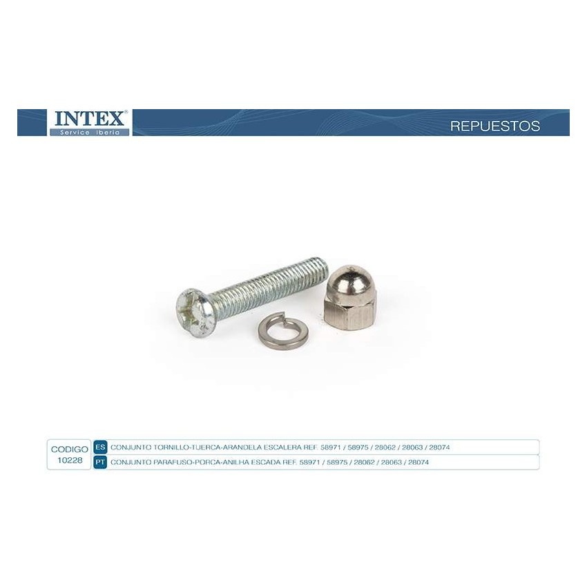 Conjunto de tornillo corto+tuerca+arandela para sujección de la plataforma superior de las escaleras de escalones desmontables  